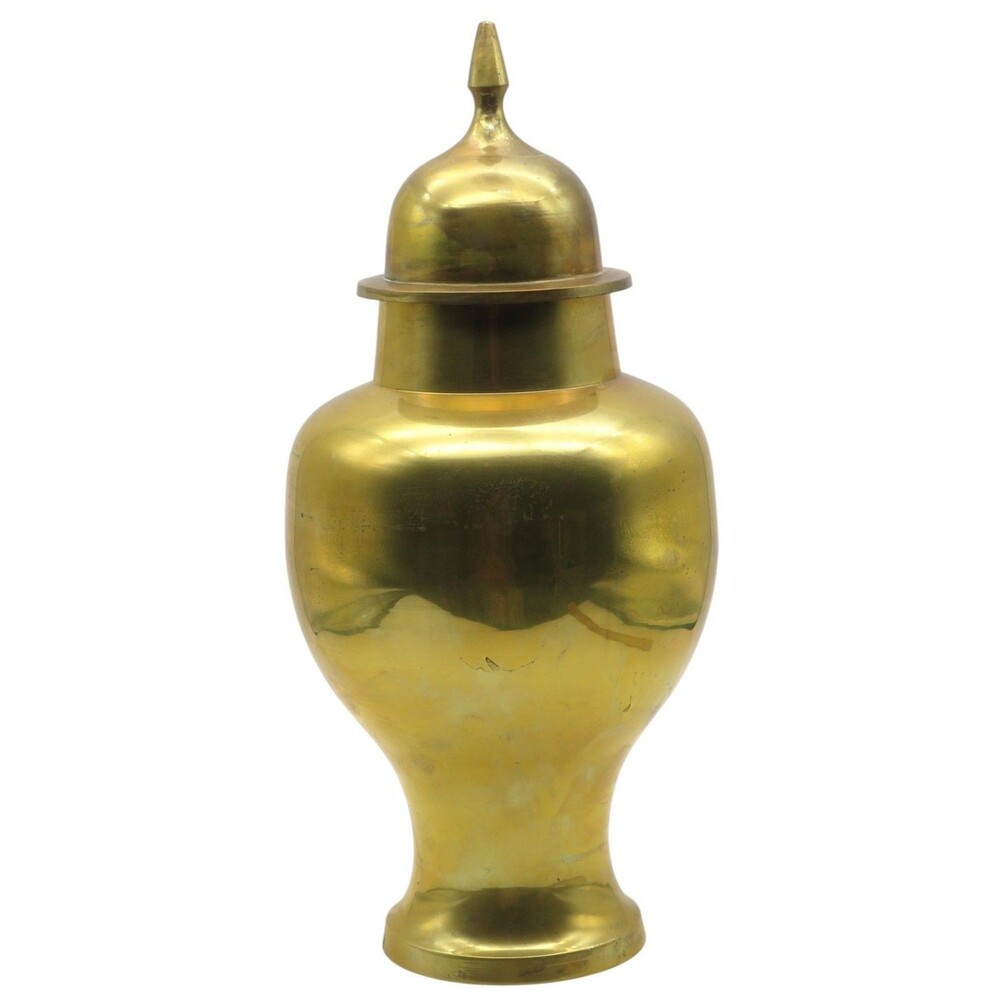 Vintage Brass Ginger Jar Urn w Lid Large Temple Jar Decorative Accent 14.5"